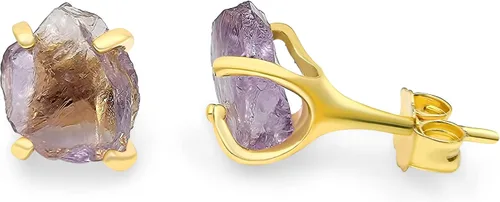 Vista 41 de Aretes de piedra preciosa natural en bruto con oro amarillo sobre plata de ley 925, 6 a 0.276 in, regalo de piedra de nacimiento de calidad genuina