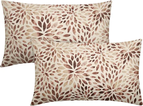 Vista 16 de Juego de 2 fundas de almohada de dalia rojo burdeos de 16 x 16 pulgadas, fundas de almohada geométricas rústicas de flores de algodón y lino