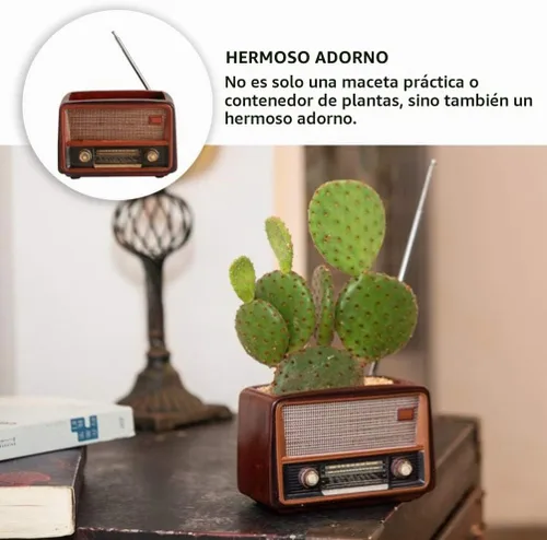 Vista 7 de BESTOYARD Maceta con forma de radio creativa retro maceta suculenta planta contenedor escritorio maceta cactus planta maceta