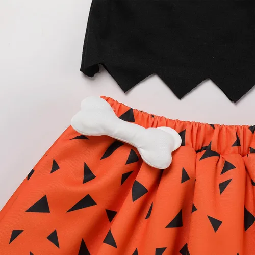 Vista 6 de IDOPIP Disfraz de Bam Bam para niños, disfraz de cavernícola, de la edad de piedra para niña, niño, Halloween, cosplay, sesión de fotos, 6M-6T