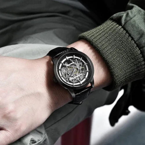 Vista 3 de RollsTimi Pagani Design 2023 Men's Automatic Skeleton Watch, self-Winding, Stainless Steel, Leather Strap, Pointer Series, Water Resistant to 100