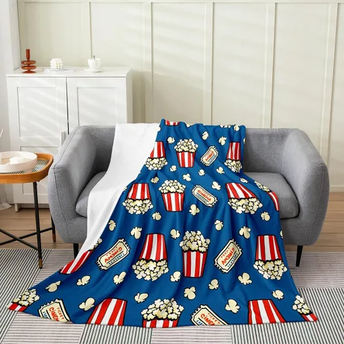 Vista 8 de Manta de felpa con diseño de palomitas de maíz, para niños, niñas, adolescentes, cine para todas las estaciones, manta de cama transpirable a