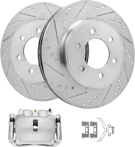 Vista 159 de Detroit Axle - Rotores de freno delanteros perforados y ranurados + repuesto de pinza de freno lateral del conductor para Honda Odyssey Acura MDX