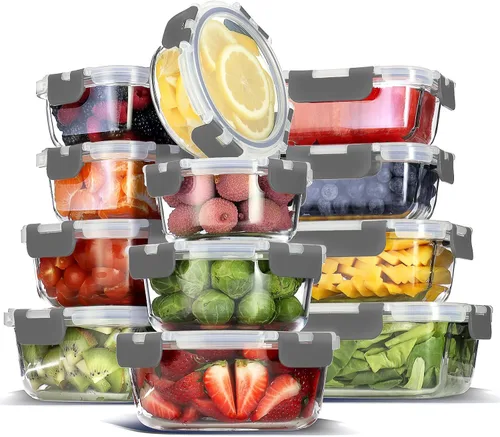 Vista 13 de EATEX 24 recipientes de almacenamiento de vidrio con tapas, 12 recipientes de almacenamiento de alimentos de vidrio con 12 tapas herméticas