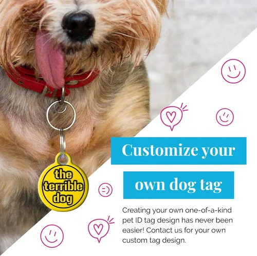 Vista 3 de Birthday Pug - Etiqueta de identificación personalizada de mascotas para perros, etiqueta de identificación de acero inoxidable con revestimiento