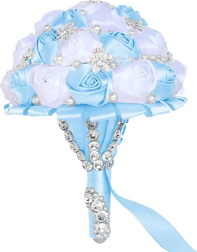 Vista 18 de XINNI Ramo de boda negro para novia, dama de honor, satén con diamantes de imitación y perlas para boda, fiesta de quinceañera, negro y marfil