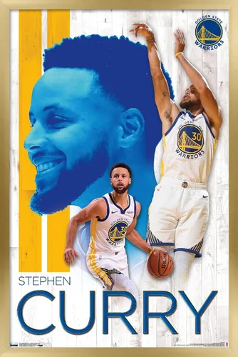 Vista 18 de Trends International NBA Golden State Warriors - Póster de pared de Stephen Curry 19, 14.725 x 22.375 pulgadas, versión enmarcada de madera
