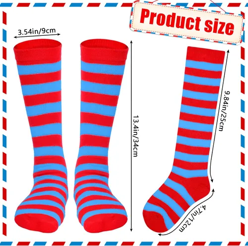 Vista 2 de Giegxin 6 pares de calcetines de Halloween a rayas coloridas para niños, calcetines de neón hasta la rodilla, calcetines de bastón de caramelo