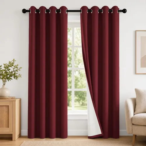 Vista 28 de 2 paneles de cortinas 100% opacas, de peso medio, con aislamiento térmico y ojales para dormitorio, sala de estar, tratamiento de ventana