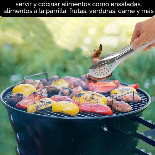 Vista 6 de Paquete de 6 pinzas para bufé, pinzas de acero inoxidable para servir utensilios de 7 pulgadas 6-piece silver set with perforated tips for salads