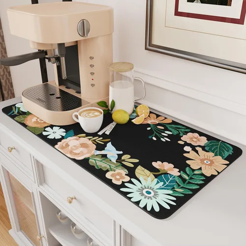 Vista 30 de AMOAMI Tapete de café absorbente con parte trasera de goma para secar platos para encimera de cocina, accesorios de bar para debajo de la cafetera