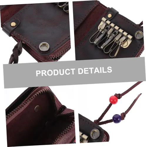 Vista 3 de 5 unids clave caso hombre monedero para hombres hombres carteras de cuero hombre cartera cremallera coche llave bolsa cuero genuino