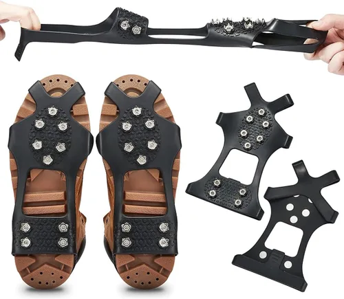 Vista 5 de Ice Cleats for Shoes and Boots, Ice Snow Traction Cleats Grippers, Non Slip Shoe Ice Grippers,10 Steel Rubber Spikes Crampons Anti Easy Slip Studs