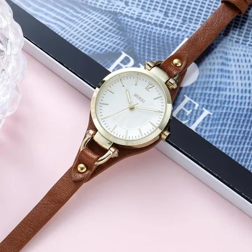 Vista 3 de BUREI Reloj de pulsera para mujer, correa de cuero simple, reloj de cuarzo de lujo, pequeño, delgado, para mujer, correa de pulsera Relogio Feminino