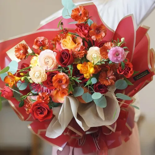 Vista 7 de Banxidi Papel de regalo floral coreano con borde dorado, 20 hojas, suministros para floristería, papel de regalo para ramo de flores, suministros
