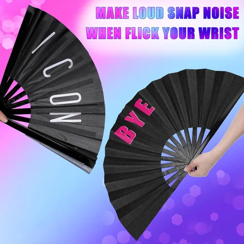Vista 4 de Amyhill Paquete de 2 ventiladores chinos Rave icónicos grandes plegables para festivales con voz para hombres y mujeres, actuaciones de fiesta
