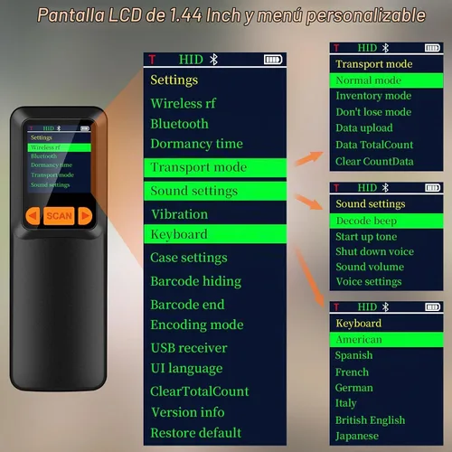 Vista 2 de Mini escáner de código de barras KUIIYER, lector de código de barras inalámbrico Bluetooth QR 1D 2D