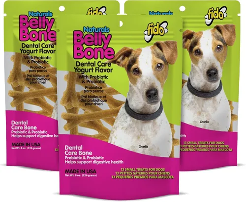 Vista 10 de Fido Belly Bones para perros, 13 golosinas dentales para perros pequeños con sabor a yogur (hechas en Estados Unidos) – 13 golosinas para perros