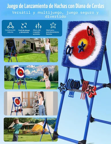 Vista 5 de Axe Throwing Game for Backyard with 8 Axes & 8 Star Darts,Axe Throwing Game Set for Indoor & Outdoor,Yard,Camping,Backyard