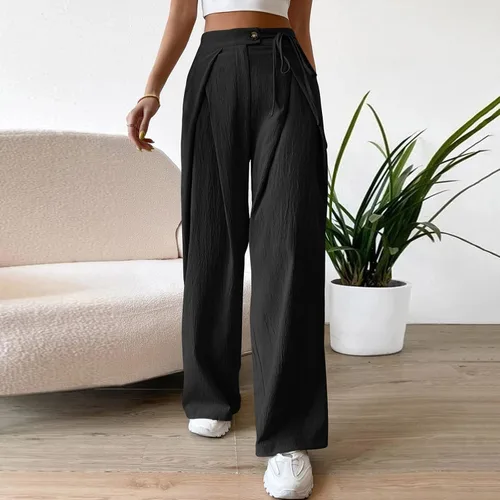 Vista 4 de Wide Leg Trouser Pants for Women Plus Size Casual High Waisted Tie Side Plicated Straight Leg Pants with Pockets