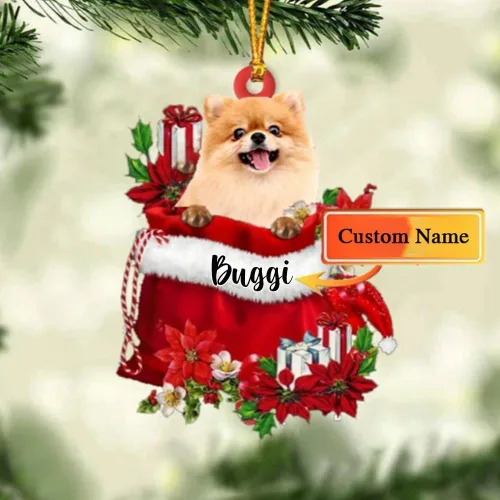 Vista 51 de Perro Akita Inu personalizado en bolsa de regalo, adorno de Navidad, nombre personalizado, regalo para amantes de los perros, familia, Navidad