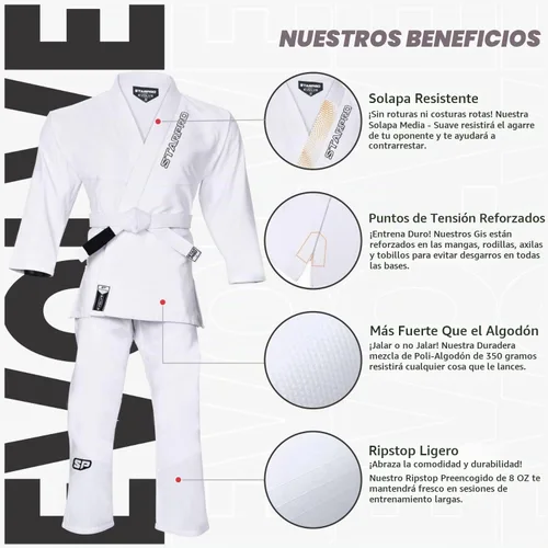 Vista 2 de Starpro BJJ Gi Kids - Jiu-Jitsu Uniform With Free White Belt Blanco