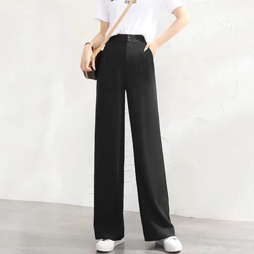 Vista 4 de Pantalones de traje de pierna ancha para mujer, cintura alta, drapeados, casuales, sueltos, delgados, formales, trabajo, trabajo, largo, recto