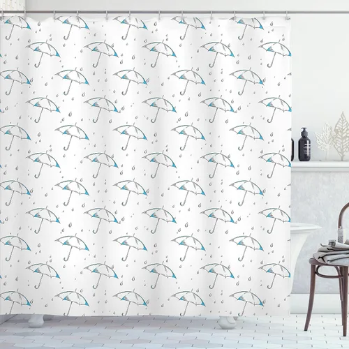 Vista 28 de Ambesonne Decor Collection, juego de cortina con ganchos para regadera Negro Verde