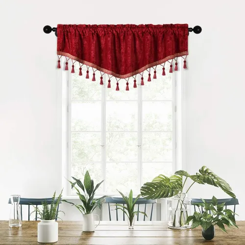 Vista 9 de ELKCA Cortinas de doble cara de felpilla para ventana de cocina, 52x18, bolsillo para barra, cenefa color beige para sala de estar, paquete de 1
