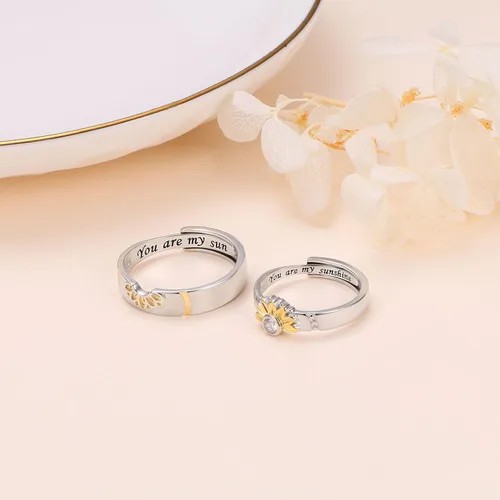 Vista 5 de Anillos a juego de anillos de girasol Claddagh anillos de plata de ley para parejas anillos de compromiso para él y ella
