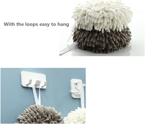 Vista 4 de Ivymei Paquete de 3 toallas de mano de felpilla mullidas, bonitas toallas de mano colgantes con lazo para cocina y baño, toallas de baño de mano