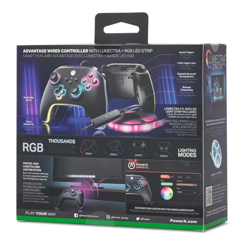 Vista 4 de PowerA Advantage Wired Controller for Xbox Series XS with Lumectra + RGB LED Strip - Black, gamepad, wired video game controller, gaming controller