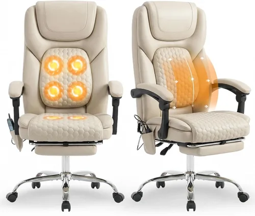 Vista 17 de MALOL Silla de oficina de masaje de 300 libras, silla de escritorio grande y alta con 3 niveles de calor y reposapiés, silla ejecutiva ergonómica