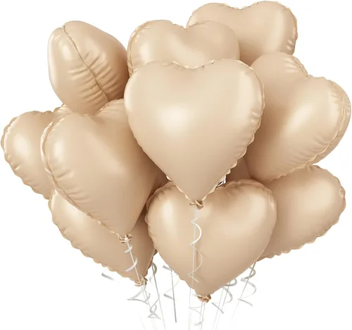 Vista 35 de Globos de corazón azul bebé, 10 piezas de globos en forma de corazón azul claro y blanco pastel, globos de papel de aluminio blanco arena crema