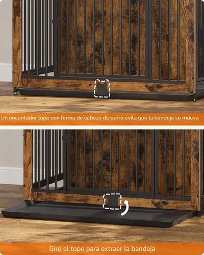 Vista 6 de Feandrea Muebles de jaula para perros, perrera de 38 pulgadas para perros de hasta 70 libras, con bandeja extraíble, mesa auxiliar de jaula