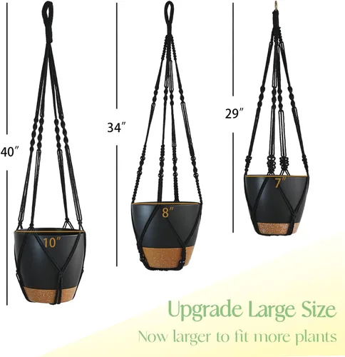 Vista 2 de Bouqlife Paquete de 3 macetas colgantes de macramé con riego automático con macetas de interior de 10/8/7 pulgadas, 3 tamaños diferentes de cestas