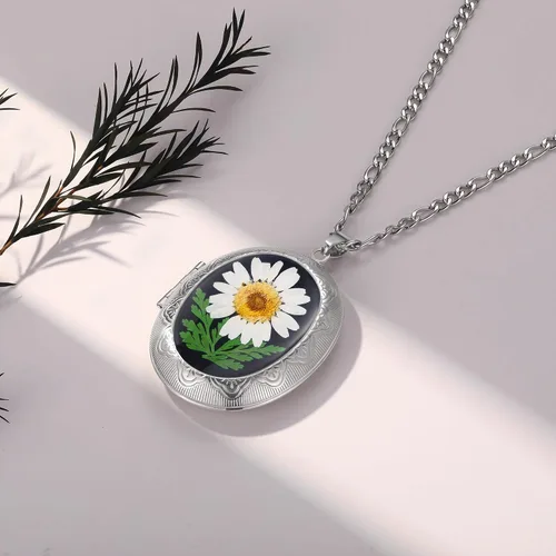 Vista 24 de Forget-Me-Not and Queen Anne's Lace Pressed Wildflower Necklace Birth Month Real Flower Necklace Gold/Silver Pressed Flower Jewelry