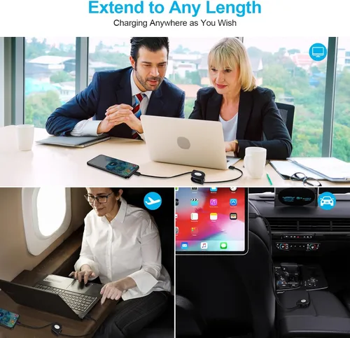 Vista 6 de Cable USB C, paquete de 3.3 pies de cargador retráctil de coche para iPhone 17e 17 Air 17 Pro 17 Pro Max 16e/16 Pro/16 Pro Max/16 Plus/16/15, cable