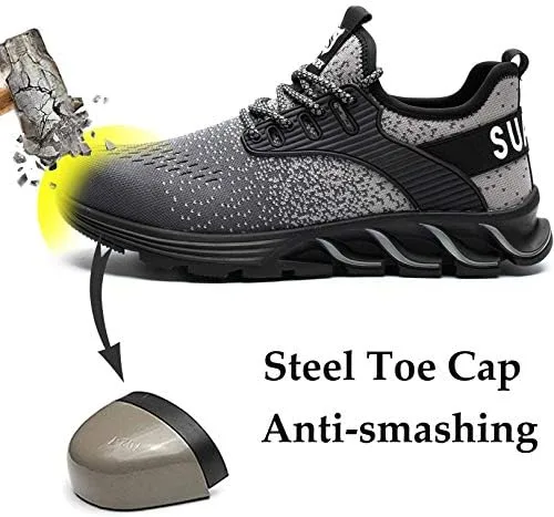 Vista 2 de SUADEX Zapatos deportivos con punta de acero para hombres y mujeres, zapatos de trabajo indestructibles, ligeros, cómodos, zapatos de seguridad