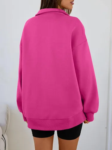 Vista 4 de Trendy Queen - Sudaderas de gran tamaño para mujer, suéter con capucha de moda, media cremallera, manga larga, ropa para otoño
