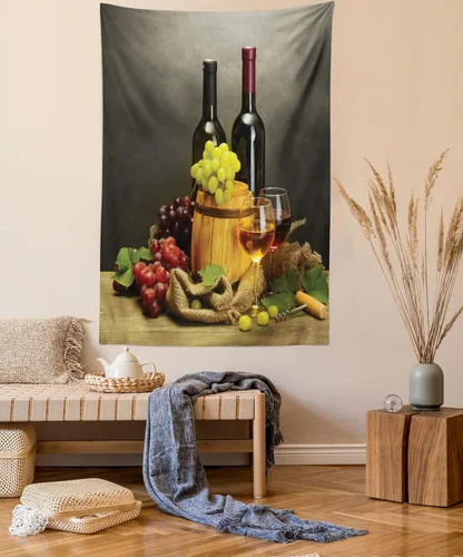 Vista 83 de Ambesonne Tapiz verde, fases lunares alrededor de un árbol de la vida, impresión de diseño bohemio de astrología nocturna, decoración de tela