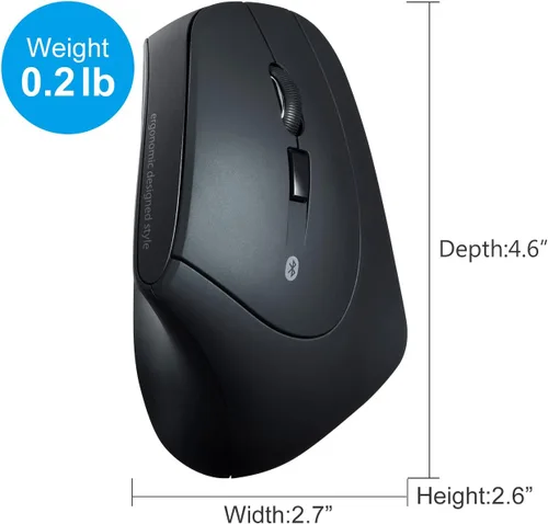 Vista 9 de SANWA Bluetooth Wireless Ergonomic Mouse, Optical Vertical Computer Mice, Silent Noiseless Click, Reduce Wrist Strain, (80012001600 DPI, 6 Buttons)