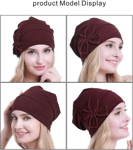 Vista 2 de osvyo Gorro de algodón con turbantes de quimioterapia para mujeres, con cáncer y pérdida de cabello