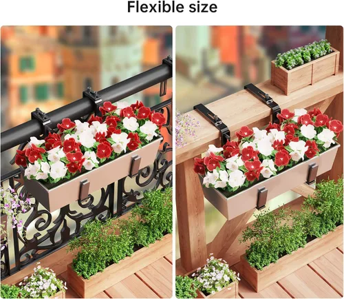 Vista 4 de Y&M 2 cajas de ventana para maceteros ajustables, ganchos resistentes para montar en la pared, ganchos duraderos para cestas de flores, soportes