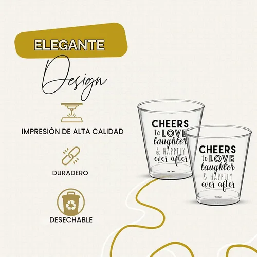 Vista 3 de Vasos de chupito de boda – Cheers to Love Laughter and Happily Ever After Vasos de chupito a granel paquete de 100 – 2 onzas desechables regalos