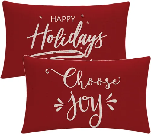 Vista 8 de 7COLORROOM Funda de almohada azul decorativa de Navidad Happy Holiday/Choose Joy Rectangular/Funda de cojín de cintura para casa de campo Feliz