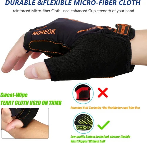 Vista 3 de MOREOK - Guantes para bicicleta de montaña (MTB) y ciclismo de descenso (DH), para hombres, de medio dedo, con almohadilla de gel que absorbe