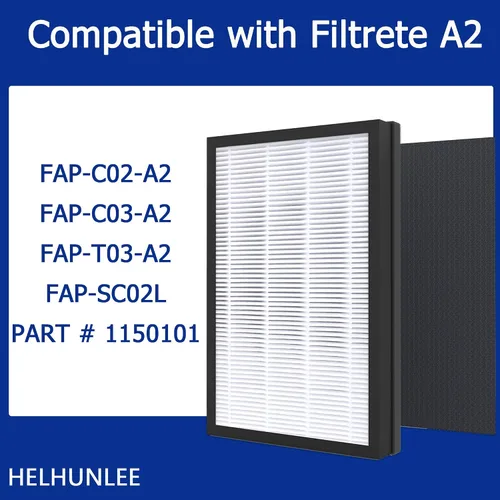 Vista 2 de Juego de 2 filtros HEPA A2 H13 de repuesto, apto para purificadores de aire Filtrete 3M-A2 modelos FAP-C02-A2, FAP-C03-A2, FAP-T03-A2, FAP-SC02L