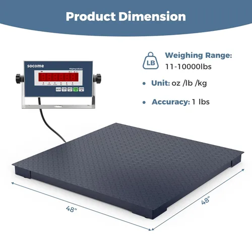 Vista 9 de Báscula industrial de suelo resistente de 48 x 48 pulgadas, 10000 libras x 1 libra, color azul marino Accurate Pallet Scale with Stainless Steel