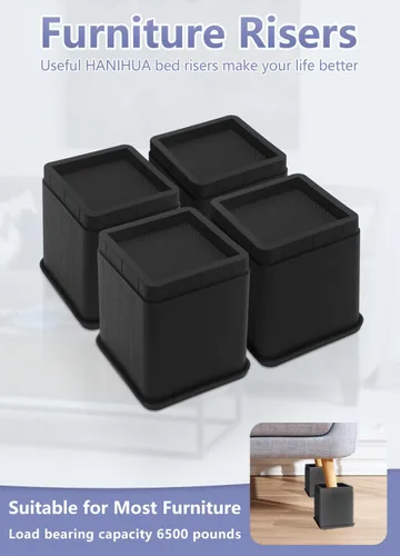 Vista 6 de Paquete de 4 elevadores de cama de 4 pulgadas resistentes, elevadores de muebles para dormitorio, tamaño individual XL, mesa, sofá, armario, marco